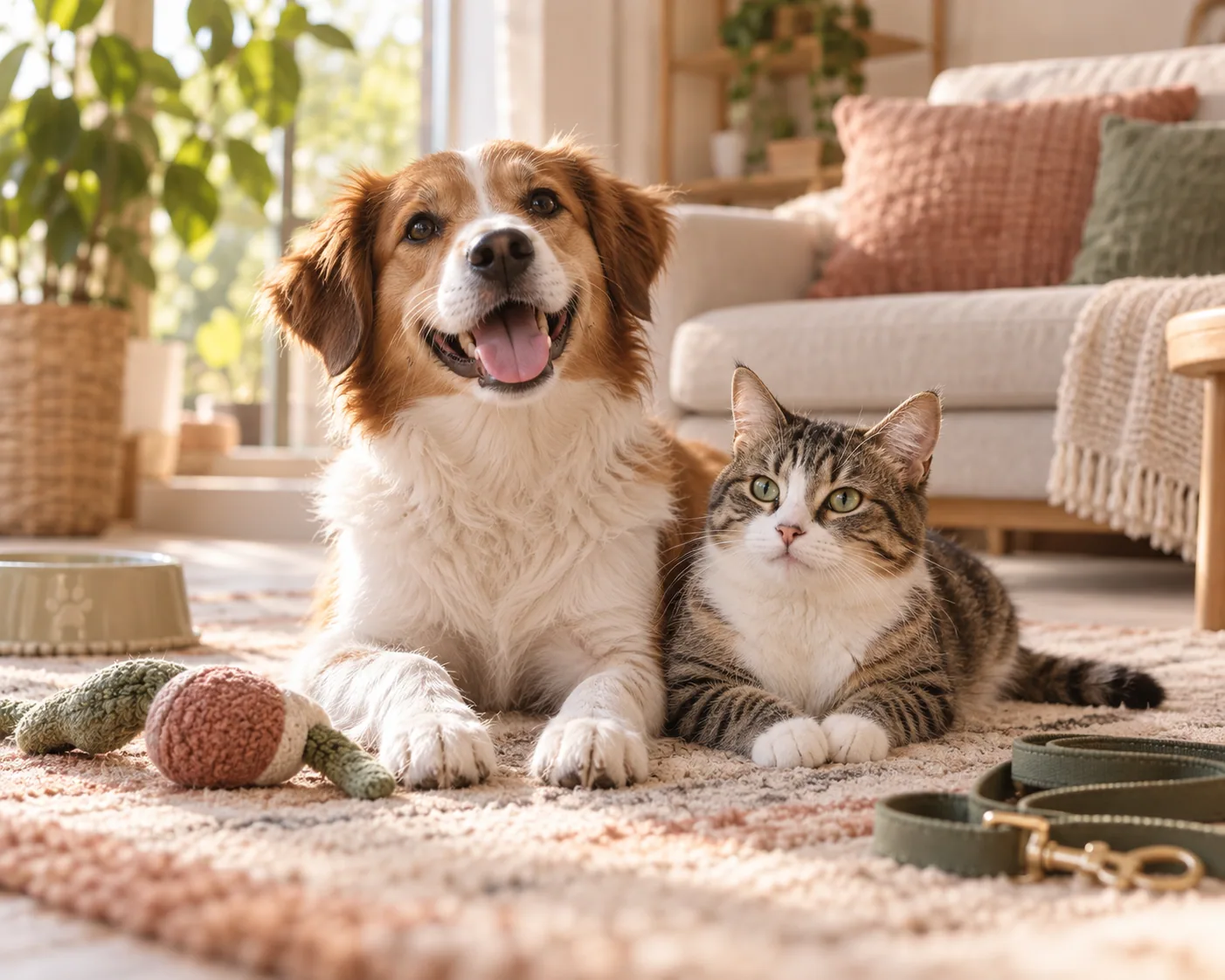 A dog and cat enjoying everyday life together